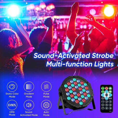 LED Stage Lights 36 RGB Party Light 7 Modes DJ Par Lighting Sound Activated Strobe Uplights with Remote DMX Control for Events Wedding Birthday Music Show Dance-1 Pack in Kuwait