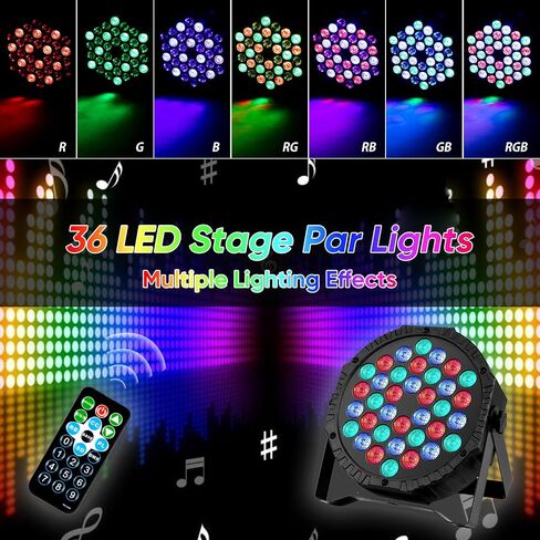 LED Stage Lights 36 RGB Party Light 7 Modes DJ Par Lighting Sound Activated Strobe Uplights with Remote DMX Control for Events Wedding Birthday Music Show Dance-1 Pack in Kuwait