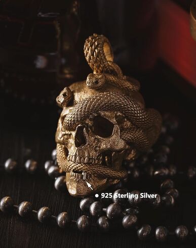 كوبرتيست دبليو يو قلادة بدلاية على شكل جمجمة وثعبان للهالوين للرجال والاب والنساء، مجوهرات قوطية هدية (نحاس) in Kuwait