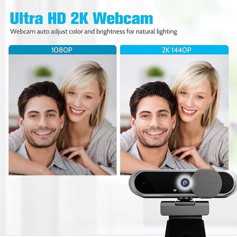 كاميرا ويب lexvss مع ميكروفون، كاميرا ويب محمولة بدقة 2K 1440P HD بزاوية واسعة للكمبيوتر المحمول والكمبيوتر المكتبي مع حامل ثلاثي القوائم، رائعة لمكالمات الفيديو والمؤتمرات والتسجيل والألعاب in Kuwait