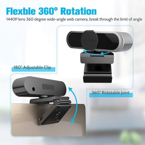 كاميرا ويب lexvss مع ميكروفون، كاميرا ويب محمولة بدقة 2K 1440P HD بزاوية واسعة للكمبيوتر المحمول والكمبيوتر المكتبي مع حامل ثلاثي القوائم، رائعة لمكالمات الفيديو والمؤتمرات والتسجيل والألعاب in Kuwait