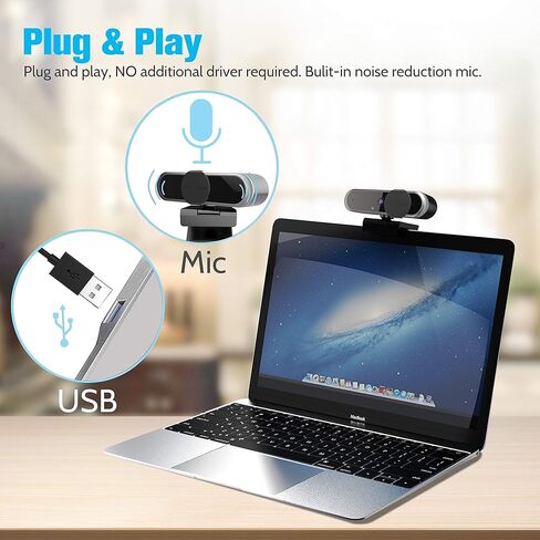 كاميرا ويب lexvss مع ميكروفون، كاميرا ويب محمولة بدقة 2K 1440P HD بزاوية واسعة للكمبيوتر المحمول والكمبيوتر المكتبي مع حامل ثلاثي القوائم، رائعة لمكالمات الفيديو والمؤتمرات والتسجيل والألعاب in Kuwait