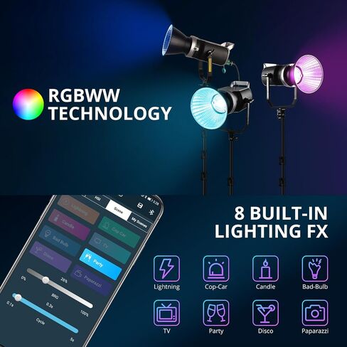 GVM RGB Video Light Kit, 200W Bi-Color Led Video Lighting with DMX Bowens Mount Softbox & Stand, Studio Light for Photography Shooting with COB Lamp Bead, 8 Lighting Effects, 2700K~7500K CRI 97+ in Saudi Arabia