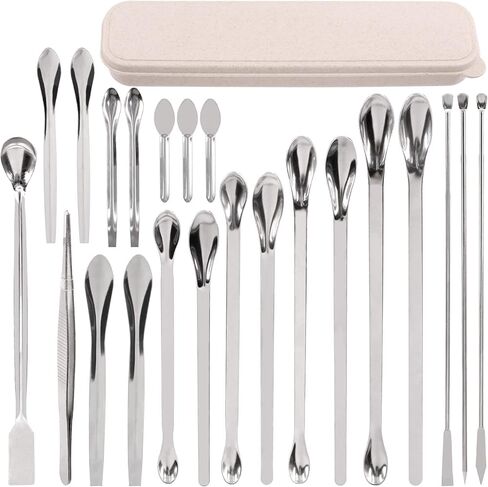 23Pcs Stainless Steel Lab Spatula Micro Scoop Set Including 22pcs 7cm 16cm 18cm 20cm 22cm Laboratory Tiny Mixing Spatula Scoop Measuring Spoon Long Sampling Spoon with 1Pair Gloves in Kuwait
