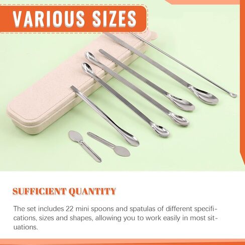 23Pcs Stainless Steel Lab Spatula Micro Scoop Set Including 22pcs 7cm 16cm 18cm 20cm 22cm Laboratory Tiny Mixing Spatula Scoop Measuring Spoon Long Sampling Spoon with 1Pair Gloves in Kuwait