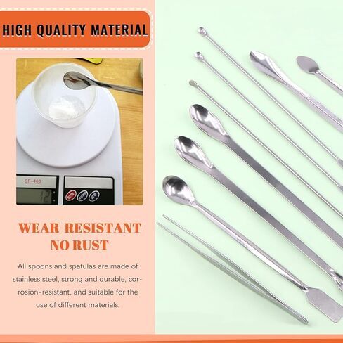 23Pcs Stainless Steel Lab Spatula Micro Scoop Set Including 22pcs 7cm 16cm 18cm 20cm 22cm Laboratory Tiny Mixing Spatula Scoop Measuring Spoon Long Sampling Spoon with 1Pair Gloves in Kuwait