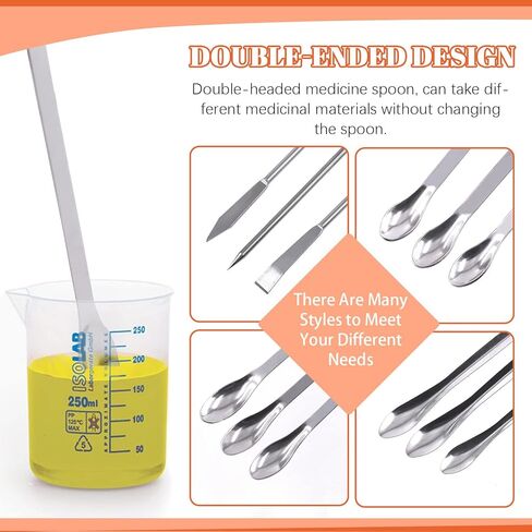 23Pcs Stainless Steel Lab Spatula Micro Scoop Set Including 22pcs 7cm 16cm 18cm 20cm 22cm Laboratory Tiny Mixing Spatula Scoop Measuring Spoon Long Sampling Spoon with 1Pair Gloves in Kuwait