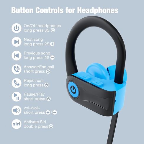 Boean Bluetooth Headphones, Wireless Headphones with AI Music Generation | 16 Hours Playtime Wireless Earbuds with Bluetooth 5.3 HD Stereo Sound, IPX7 Waterproof Running Headphones for Workout Sports in Kuwait