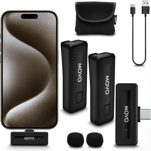 Movo Wireless Mini USB-C Wireless Microphone for iPhone 15 - iPhone 15 Microphone Compatible with iPhone 15 Pro Max - 10HR Battery Life, 164ft Range in Kuwait