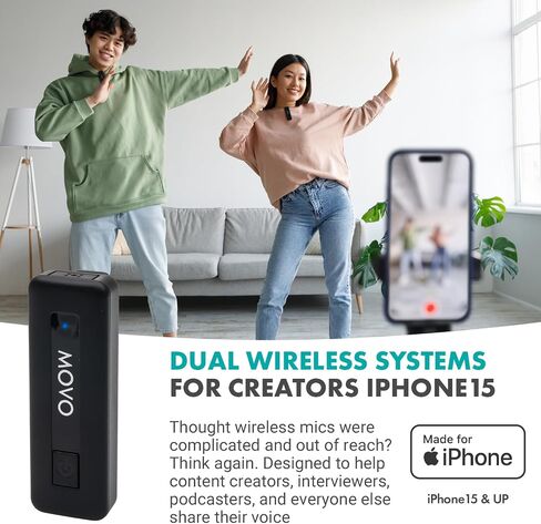Movo Wireless Mini USB-C Wireless Microphone for iPhone 15 - iPhone 15 Microphone Compatible with iPhone 15 Pro Max - 10HR Battery Life, 164ft Range in Kuwait