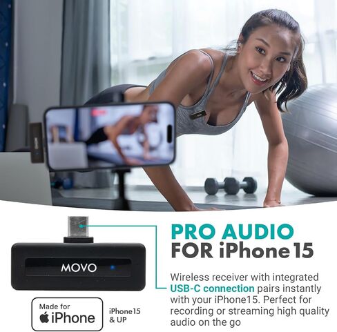 Movo Wireless Mini USB-C Wireless Microphone for iPhone 15 - iPhone 15 Microphone Compatible with iPhone 15 Pro Max - 10HR Battery Life, 164ft Range in Kuwait