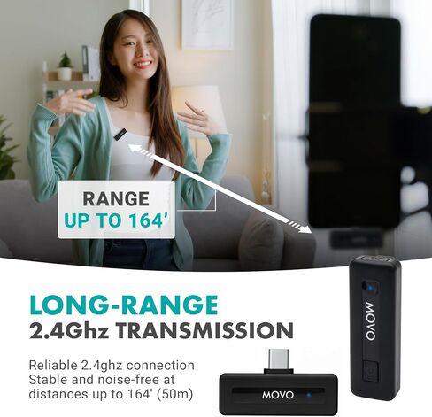 Movo Wireless Mini USB-C Wireless Microphone for iPhone 15 - iPhone 15 Microphone Compatible with iPhone 15 Pro Max - 10HR Battery Life, 164ft Range in Kuwait
