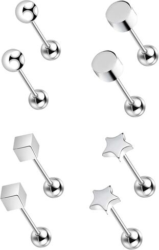 925 فضة الغضروف أقراط صغيرة للرجال النساء الفتيات مجموعة هيبوالرجينيك المسمار الخلفي أقراط صغيرة in Kuwait