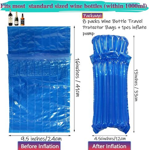 Wine Travel Bags for wine Bottles Airplane,Blue Wine Protector for Luggage,8 Packs Reusable Inflatable Wine Shipping Sleeves in Saudi Arabia