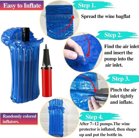Wine Travel Bags for wine Bottles Airplane,Blue Wine Protector for Luggage,8 Packs Reusable Inflatable Wine Shipping Sleeves in Saudi Arabia