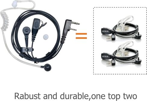 Walkie Talkie Earpiece with Mic, 2 Pin Acoustic Tube Earpiece for Crystal Clear Sound, Compatible with Kenwood Baofeng and Retevis Two-Way Radios, for Police Law Enforcement (1set/Black) in Kuwait
