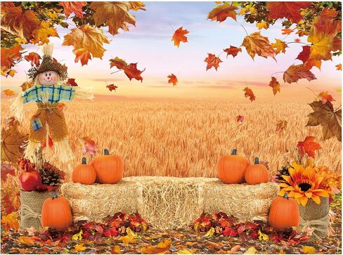 Funnytree 7X5FT سقوط خلفية الخريف اليقطين الحصاد عيد الشكر القش أوراق القيقب خلفية استحمام الطفل حفلة عيد ميلاد ديكور صورة استوديو فوتوبوث التصوير الدعائم هدية لوازم الأصفر in Kuwait
