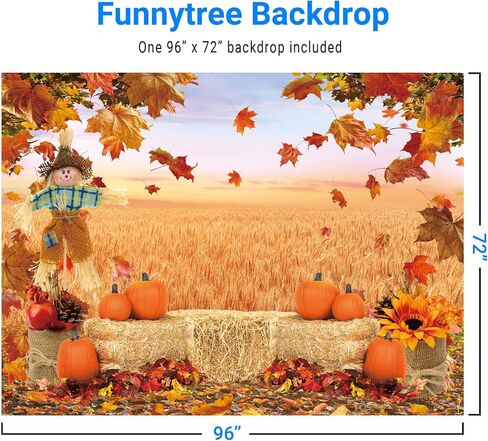 Funnytree 7X5FT سقوط خلفية الخريف اليقطين الحصاد عيد الشكر القش أوراق القيقب خلفية استحمام الطفل حفلة عيد ميلاد ديكور صورة استوديو فوتوبوث التصوير الدعائم هدية لوازم الأصفر in Kuwait