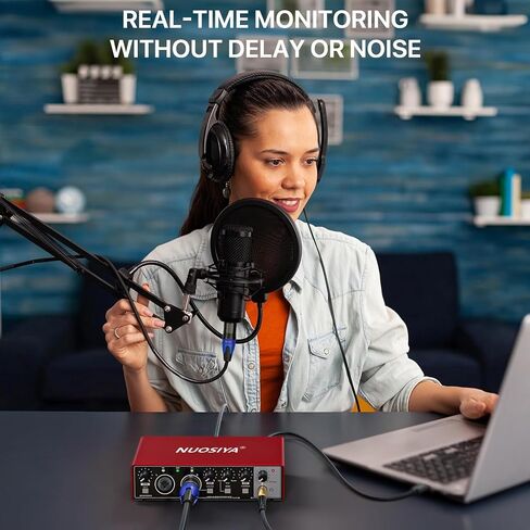 USB Audio Interface for PC Computer Recording Music, Red 2x2 Guitar Audio Interface for Mac 24Bit/192kHz Podcasting Streaming for Vocalist Producer with 48V Phantom Power in Kuwait