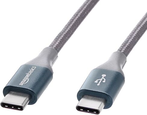 كابل شاحن سريع Amazon Basics USB-C إلى USB-C 2.0، سلك مجدول من النايلون، سرعة 480 ميجا بت في الثانية، معتمد من USB-IF، لهاتف Apple iPhone 15، iPad، Samsung Galaxy، الأجهزة اللوحية، أجهزة الكمبيوتر المحمولة، 10 أقدام، فضي in Saudi Arabia
