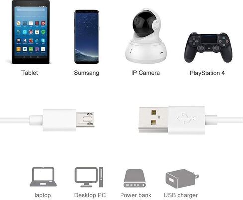 Jeasun 19ft ذكر إلى أنثى كابل تمديد الطاقة USB الصغير - سلك بديل مثالي لتشغيل كاميرات الأمان الخاصة بك، لوحة الطاقة الشمسية Ring Stick Up - أبيض in Saudi Arabia