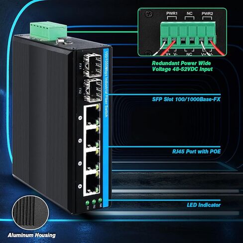 6 منافذ جيجابت بو إي الصناعية الصلبة + محول شبكة الألياف DIN-Rail 4 × جيجابت بو + منافذ 2 × 1.25 جيجا منافذ ألياف SFP 120 وات للاستخدام الخارجي in Saudi Arabia