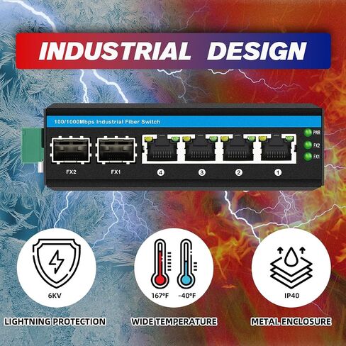 6 منافذ جيجابت بو إي الصناعية الصلبة + محول شبكة الألياف DIN-Rail 4 × جيجابت بو + منافذ 2 × 1.25 جيجا منافذ ألياف SFP 120 وات للاستخدام الخارجي in Saudi Arabia