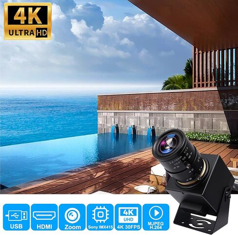 كاميرا ويب SVPRO 4K - واجهة HDMI/USB مزدوجة، تكبير يدوي، عدسة تثبيت CS مقاس 2.8-12 مم للتقريب، كاميرا صناعية CMOS IMX415 لرؤية الآلة in Kuwait