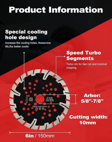 6" Diamond Turbo Saw Blade Granite Blade with Coolling Holes for Stone Concrete Brick Porcelian Tile (6") in Saudi Arabia