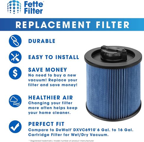 Fette Filter - 2-Pack DXVC6910 Cartridge Filter Replacement Compatible with DXVC6910 Cartridge Filter for 6-16 Gallon DEWALT Wet/Dry Vac in Saudi Arabia