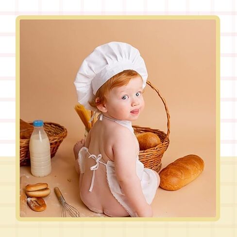 KHC-KHF Newborn Baby Photography Prop Baby Chef Outfits Chef Hat Apron Set Infant Baby Chef Costume Newborn Photography Outfits Boy Toddler Chef Hat And Apron in Saudi Arabia