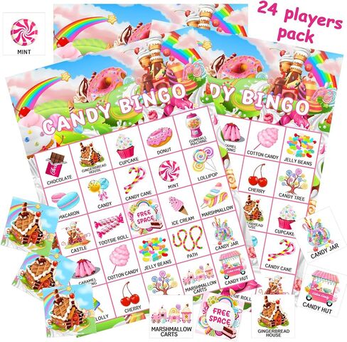 35 Pieces Candy Party Bingo Games 24 Players Candyland Party Favors Candy Land Ice Cream Donut Lollipop Bingo Cards for Sweet Birthday Theme Party Games Gifts Supplies in Saudi Arabia