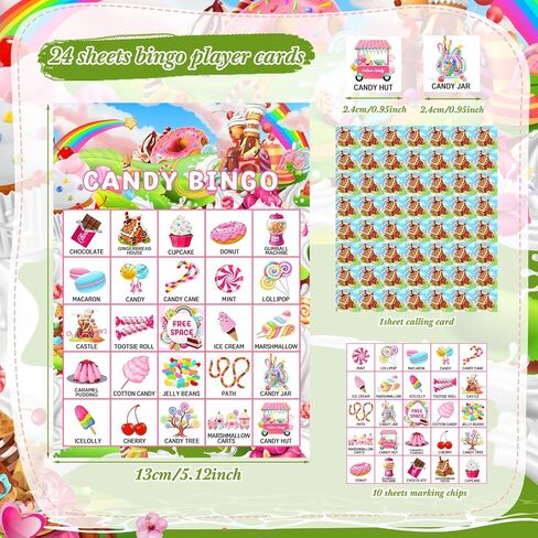 35 Pieces Candy Party Bingo Games 24 Players Candyland Party Favors Candy Land Ice Cream Donut Lollipop Bingo Cards for Sweet Birthday Theme Party Games Gifts Supplies in Saudi Arabia