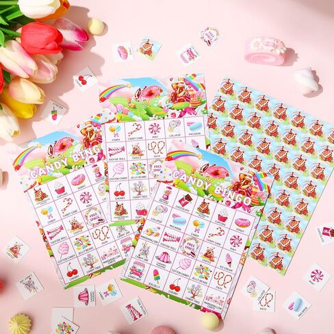 35 Pieces Candy Party Bingo Games 24 Players Candyland Party Favors Candy Land Ice Cream Donut Lollipop Bingo Cards for Sweet Birthday Theme Party Games Gifts Supplies in Saudi Arabia