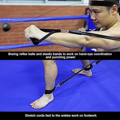 أربطة مقاومة لمعدات تدريب الملاكمة - معدات الملاكمة مع مرساة للباب وكرة عاكسة ومجموعة أربطة مقاومة للمنزل وصالة الألعاب الرياضية وتمارين اللكم للنساء والرجال والتنسيق بين اليد والعين والساق in Kuwait