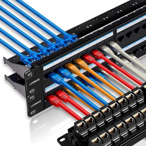 Lysymixs 48 منفذ RJ45 لوحة التصحيح Cat6 تغذية من خلال، لوحة تصحيح الشبكة المقرنة 19 بوصة، لوحة التصحيح Keystone Ethernet المضمنة مع شريط خلفي in Kuwait