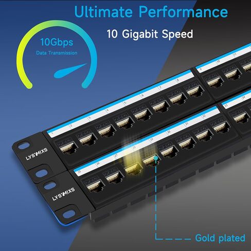 Lysymixs 48 منفذ RJ45 لوحة التصحيح Cat6 تغذية من خلال، لوحة تصحيح الشبكة المقرنة 19 بوصة، لوحة التصحيح Keystone Ethernet المضمنة مع شريط خلفي in Kuwait