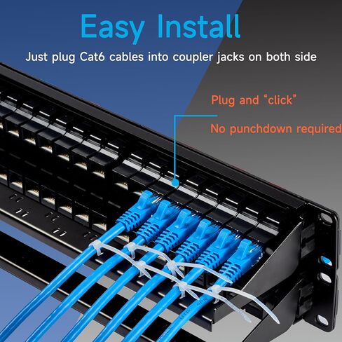 Lysymixs 48 منفذ RJ45 لوحة التصحيح Cat6 تغذية من خلال، لوحة تصحيح الشبكة المقرنة 19 بوصة، لوحة التصحيح Keystone Ethernet المضمنة مع شريط خلفي in Kuwait