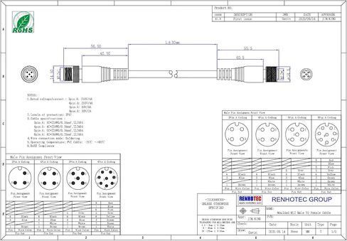 M12 Connector Male to Female Double Ended Cable Female to Male M12 Connector (A-Code 4 Pin Straight 1M/3.3ft) in Saudi Arabia