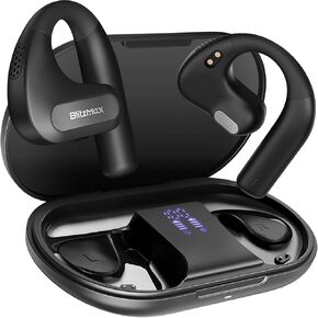 BlitzMax Open Ear Headphones, Wireless Bluetooth 5.3 Open Ear Earbuds, Enhanced Bass 16.2mm Drivers, 60H Playtime LED Display for Sports, Driving
