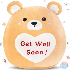 CozyWorld 12" Get Well Soon Bear Stuffed Animal Plush Pillow Super Soft Sofa Cushion Stretchy Plushy Toy Decors Best Get Well Soon Gift for Recovering Patient