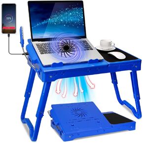 Laptop Table Stand for Bed, Adjustable Laptop Desk for Bed, Portable Desktop Lap Desk with Cooling Fan and 4 USB Port, Foldable Computer Lap Desk for Bed Sofa Couch Floor(Black)