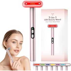 Face-Massager, Red Light Therapy for Face, 7 Colors Led Face Wand Light Therapy Facial Massager Tool, Red & Blue Light Therapy for Face Wand