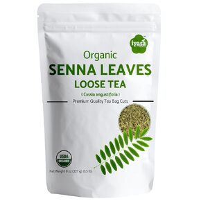 Organic Senna Leaves Loose Tea,Cut and Sifted Loose, Relaxing, Caffeine Free, Night Time Tea, Resealable Pack 08 Ounce