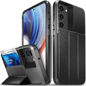 VENA vCommute Wallet Case Compatible with Samsung Galaxy S23 (2023), (Military Grade Drop Protection) Flip Leather Cover Card Slot Holder with Kickstand - Space Gray