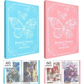 ZYNERY 2 Pack A3 Diamond Painting Storage Book, 60 Pages Art Portfolio Diamond Art Storage Large Art Folder - Suitable for 12x16 inch Diamond Painting (Pink + Blue)