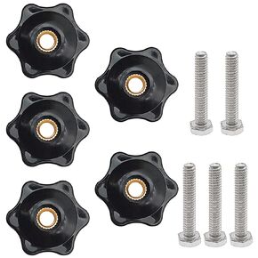 6 Star T Track Knobs and Bolts Kit, 5 Pack 6 Star Knobs 1/4 Inch 20 Female + 5 Pack 1/4in 20 Thread T Bolts, Threaded Hexagon Head Thru Knob Clamping Knobs Jig Knobs T Knob