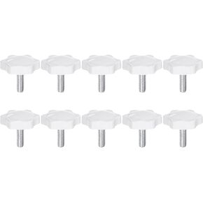 10pcs Star Knobs M8 x 12mm Male Thread 32mm Plastic 6-Point Head Stud Knob Hand Tightening Clamping Screw Replacement Threaded Handle, White