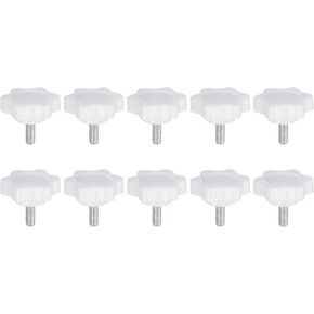 10pcs Star Knobs M4 x 20mm Male Thread 25mm Plastic 6-Point Head Stud Knob Hand Tightening Clamping Screw Replacement Threaded Handle, White