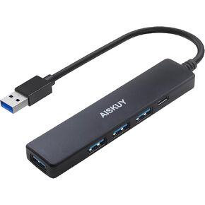 AISKUY USB Hub, 4-in-1 Multiport USB Splitter Extender with 1 USB3.0 Port and 3 USB2.0 Ports for Desktop, Computer, PC, Laptop, iMac, Surface Pro, Dell, HP, Flash Drive